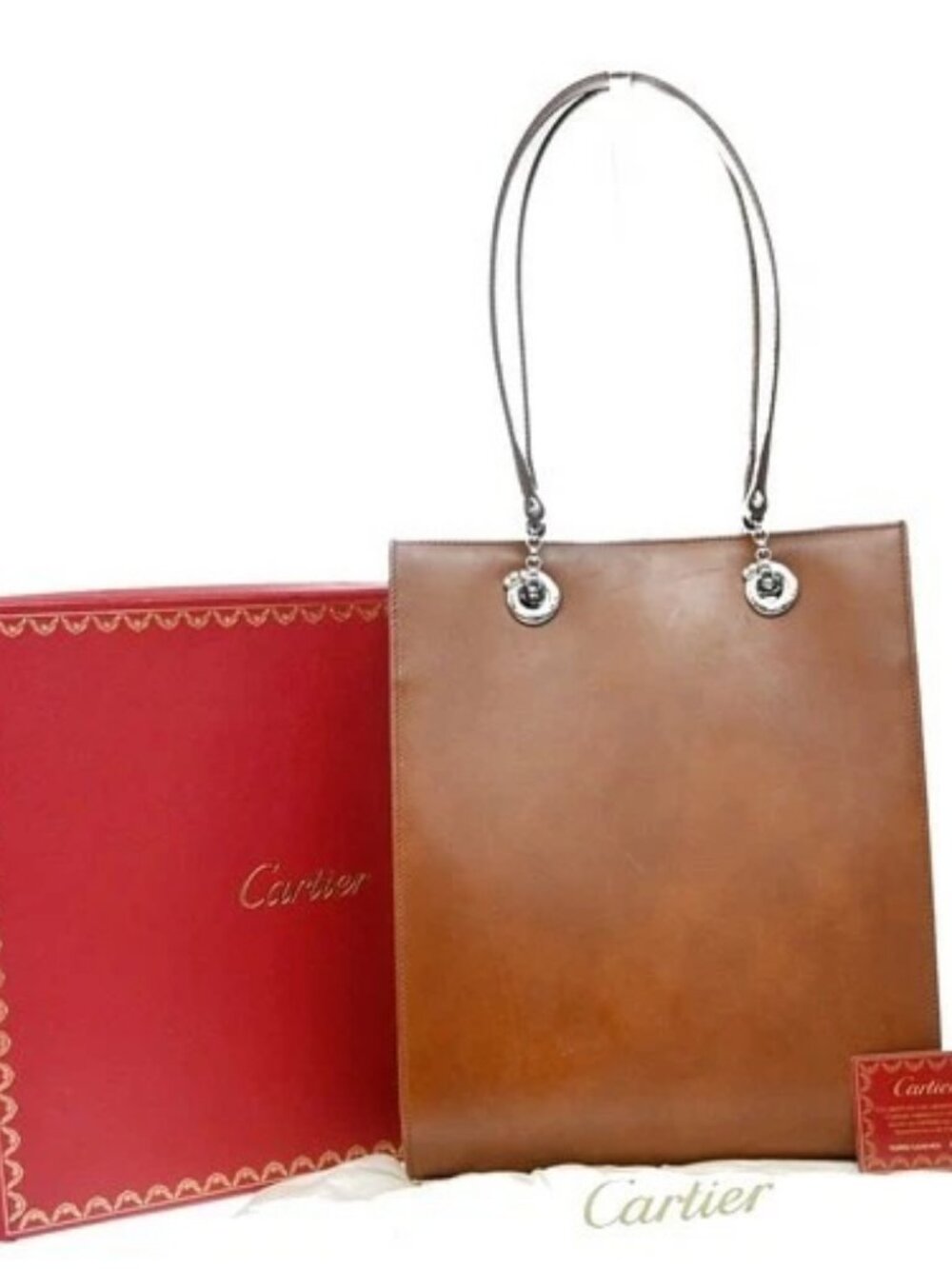 MUST DE CARTIER Logo Panthere Shoulder Tote Bag Leather Brown SHW France 33MA761